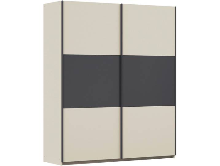 Schwebetürenschrank, Beige & Grau, 175x210x59 cm, Holzwerkstoff, 2 Türen, Landhaus, Rauch