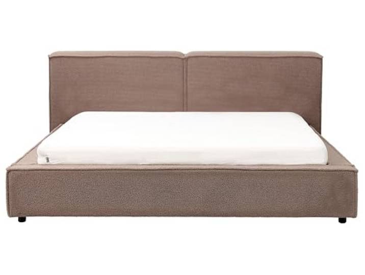 Beliani Polsterbett Bouclé braun mit Lattenrost 180x200 cm hohes Kopfteil Retro Linards