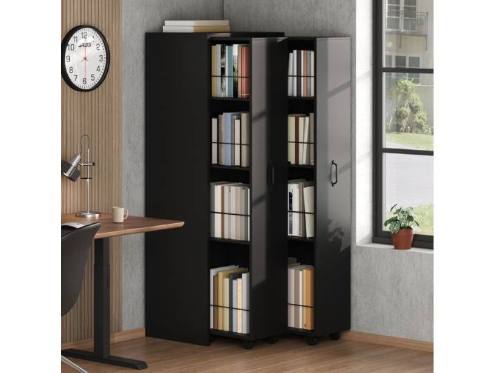 WOVREO Bibliothèque extensible sur roulettes 51 5 x 41 x 158 cm MDF noir 2 modules 8 étagères