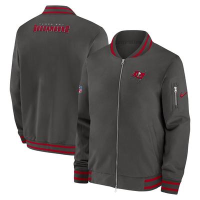 Bomberjacke NIKE "Nike Jacke Tampa Bay Buccaneers Nike Coach Bomber", Damen, Gr. M, grau, Popeline;Jersey, 100% Polyester, Jacken Bomberjacke
