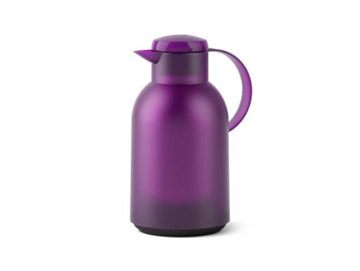 Emsa N40118 Samba Isolierkanne 1,5 Liter Quick Press Verschluss 12h heiß und 24h kalt Transluzent/Aubergine