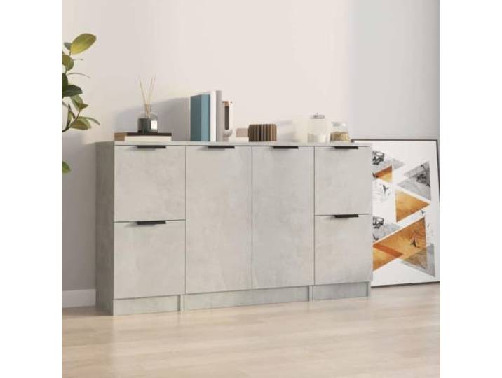 RJPLMFV Anrichte, 3-teilig, Grau, Beton, Holz, Ingenierie Leicht zu reinigen, glatte Oberfläche, feuchtigkeitsbeständig, vielseitige Aufbewahrung, seitliche Möbel