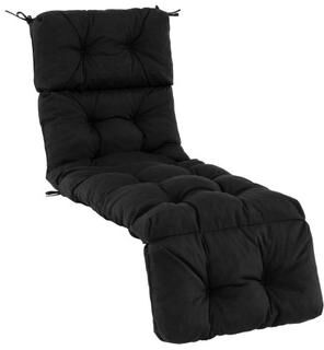 Costway Outdoor Lounge Chaise Cushion with String Ties for Garden Poolside-Black