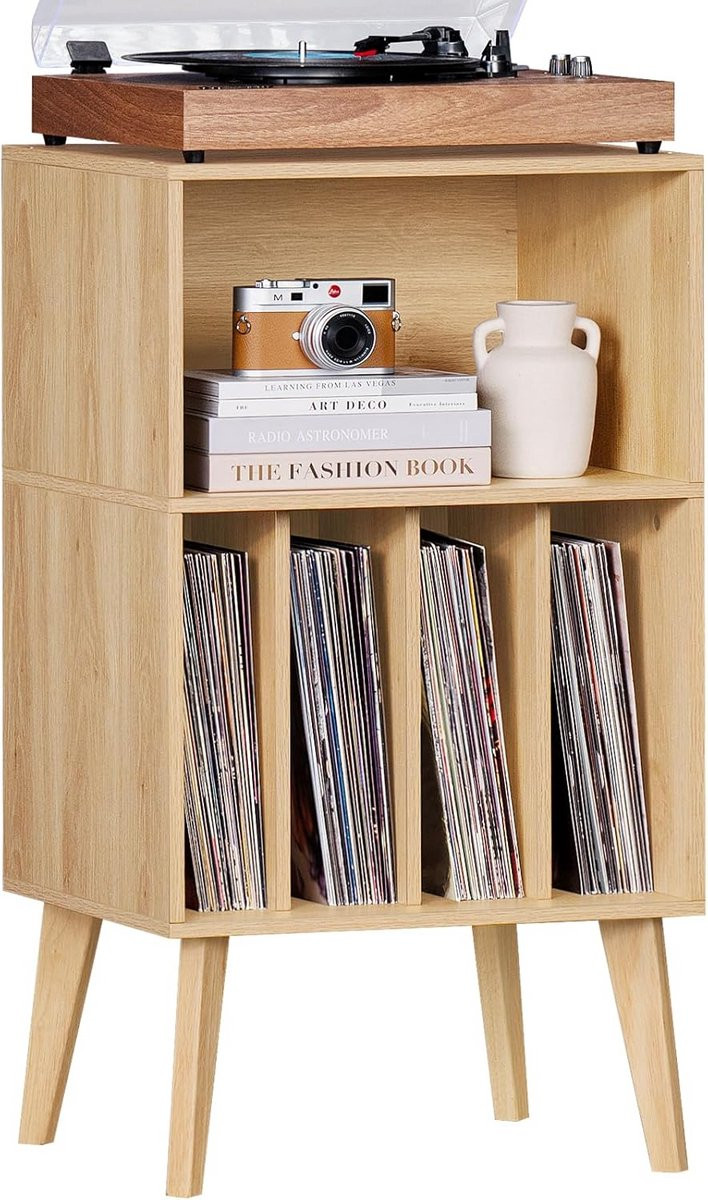 Retro Muziekmeubel voor Vinylplaten met Massief Houten Poten