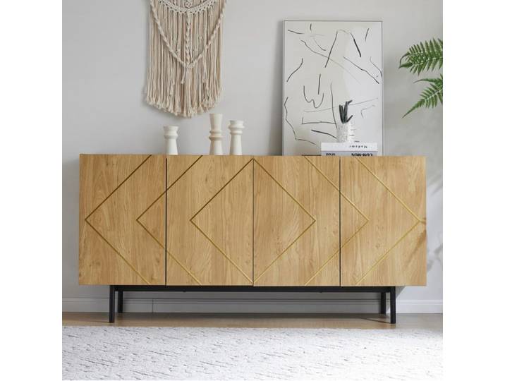 Maisentiel buffet bas 4 portes 160 cm naturel panneaux de particules et étagères réglables