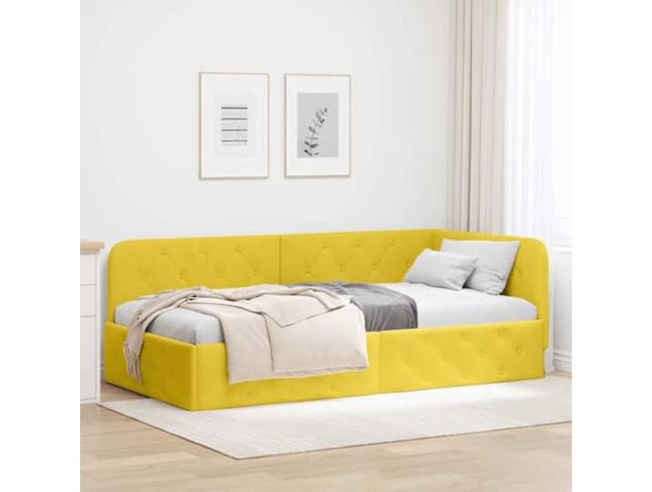 RJPLMFV Bettgestell, Eckbett, Velours, Gelb, 90 x 200 cm Armlehne umkehrbar, platzsparendes Design, umwandelbares Schlafsofa, Lattenrost inklusive