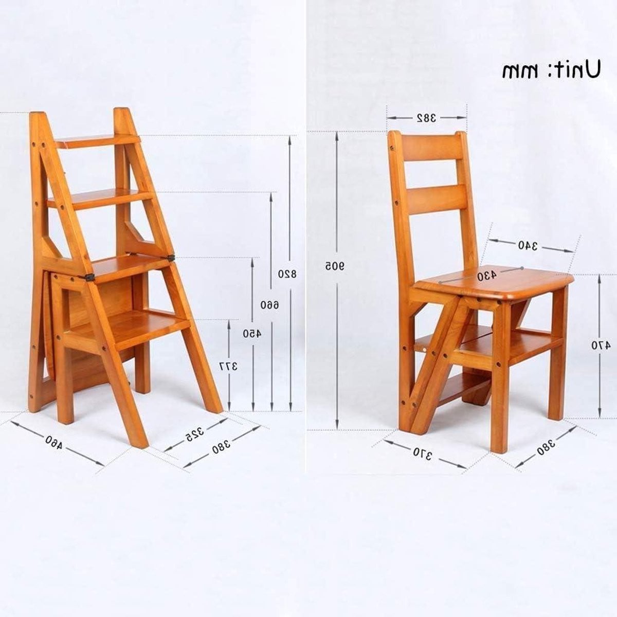 Houten Ladderstoel Bruin - Opvouwbare Trapstoel Kruk - Hoogte: 90,5 cm