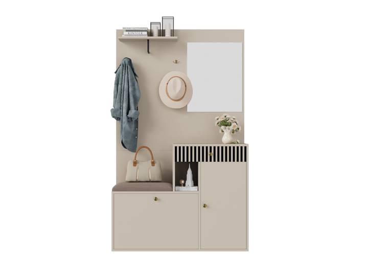 Ensemble de garde-robe, armoire de couloir avec miroir et coussins, mur de vie, étagère, panneaux de garde-robe de couloir et de sol, armoire à chaussures