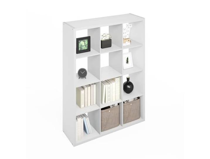 Furinno Simple Würfel-Aufbewahrungsorganizer, 12-Würfel Display-Regal, offenes Rückseitenregal, Aufbewahrungsregale, extra Dickes Gestell, Weiß