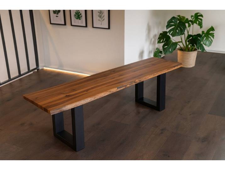 SAM® Essbank Sumatra, Akazienholz massiv, cognacfarben, Metallgestell U-Fom