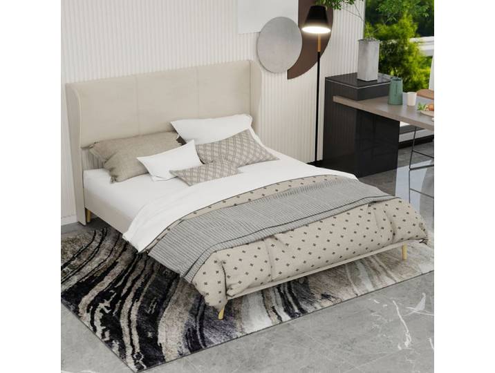 Cadre de lit 160x200 cm avec tête de lit rembourrée Beige EVRYAE