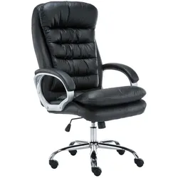 DELUKE® Bürostuhl SOUK - 116x68x77, Schwarz | Kunstleder | Metall in Chromoptik Gestell | ergonomische Bürostühle Homeoffice Stuhl mit Rollen
