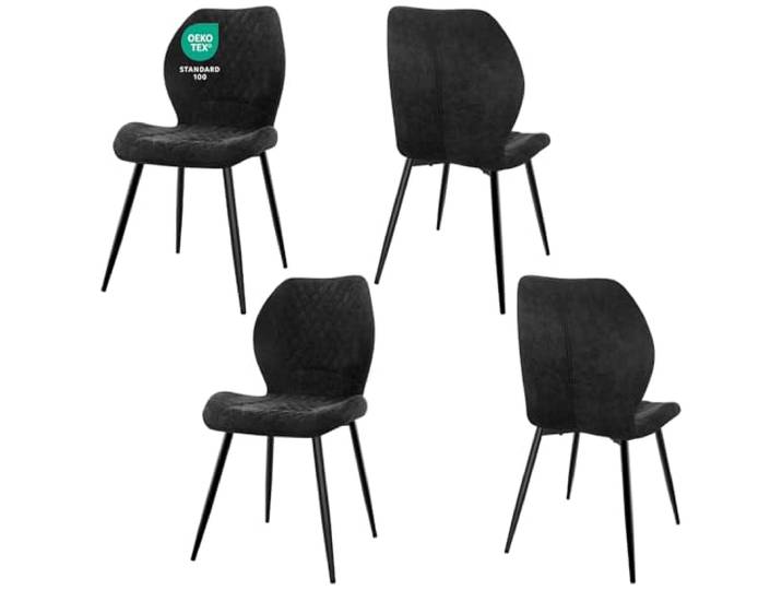 JIJIAN Esszimmerstühle 4er Set, Stühle Esszimmer, Küchenstühle Wohnzimmer Essstühle, Gepolsterte Stühle, Ergonomisch Gestaltete Leinenstühle für Esszimmer, Küche, Schlafzimmer, Schwarz