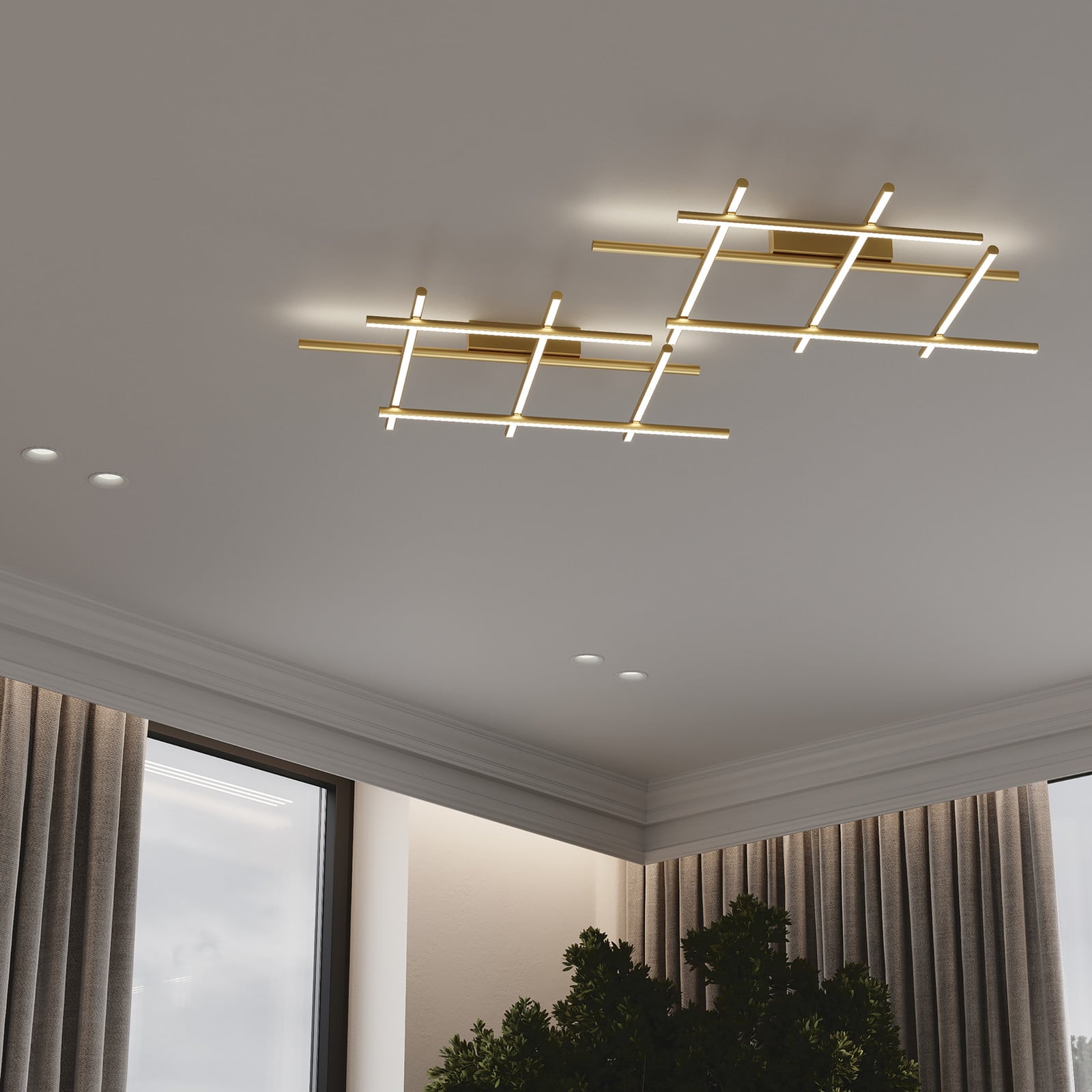 home24 LED-plafondlamp Radiance goud B/D/H: 60 x 13 x 85 cm