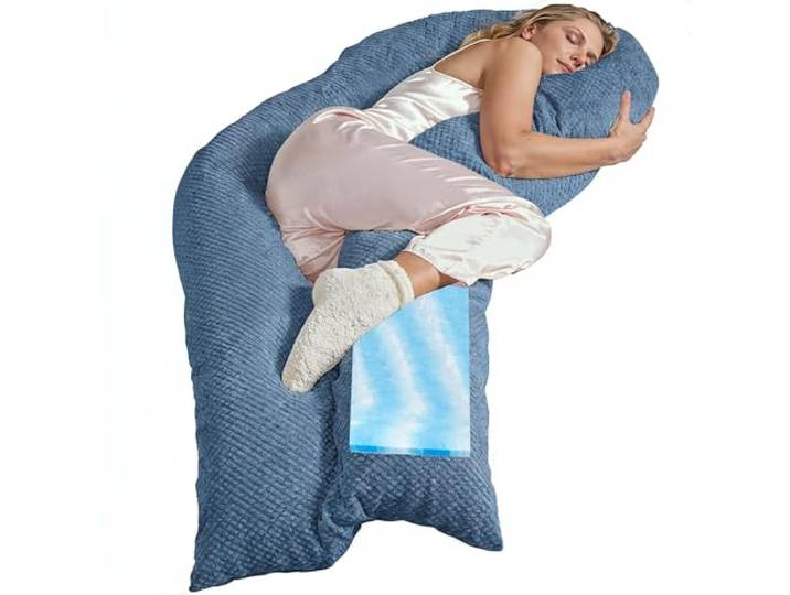 Traumreiter Seitenschläferkissen Visco XL langes Wendekissen Memory Foam [orthopädisch] + Watte Seite Schwangerschaftskissen zum Schlafen, Stillkissen Komfortkissen mit Bezug Tauben Blau Deluxe