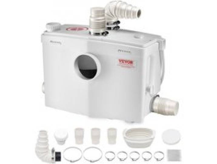 VEVOR Hebeanlage 1200 W, 180 L/min Durchfluss, 10 m Förderhöhe, Schmutzwasserpumpe mit 4 Wassereinlässen, Abwasserhebeanlage für Toilette, Keller, Dusche, Waschbecken, Waschküche, Badewanne