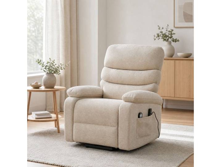 MEULVA Fauteuil releveur électrique massant avec chauffage repose-pieds dossier inclinable chenille beige