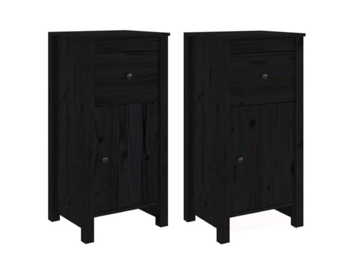 GHVBNMF Sideboard 2er Set Schwarz 40x35x80cm Massivholz Kiefer Schrank Kompakter Beistellschrank für Wohnzimmer und Schlafzimmer mit flexibel montierbarer Tür und viel Stauraum im 2er Set.