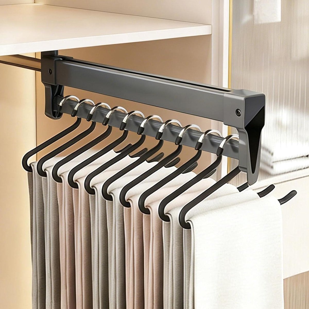 Grijs Uittrekbaar Broekrek met Dubbele Schuifrails - 56 cm