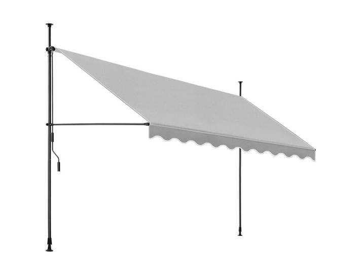 tectake Klemmmarkise MIT Handkurbel, wasserabweisend, hellgrau, Hellgrau, Rechteckig, 400x304x180 cm, Sonnenschutz