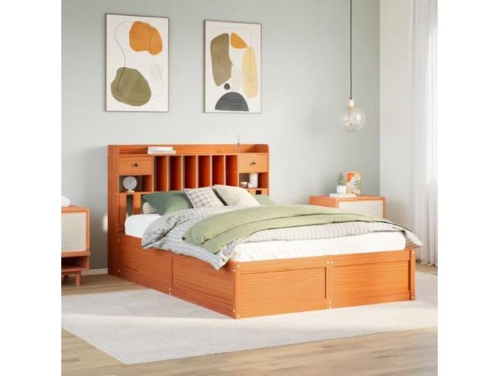 Massives Kiefernholz Stabiler Holzrahmen Robust 150x200 cm Braun Massivholzbett ohne Matratze Wachsbraun 150x200 cm Kiefernholz mit Kopfteil Stauraum Bettgestell Stabil