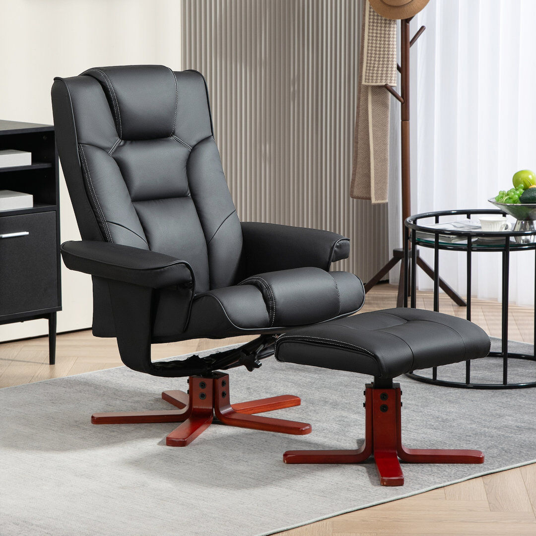 Marlow Home Co. HOMCOM Reclining Armchair with Footstool and Adjustable Backrest Black 104cm H X 84cm W X 84cm D