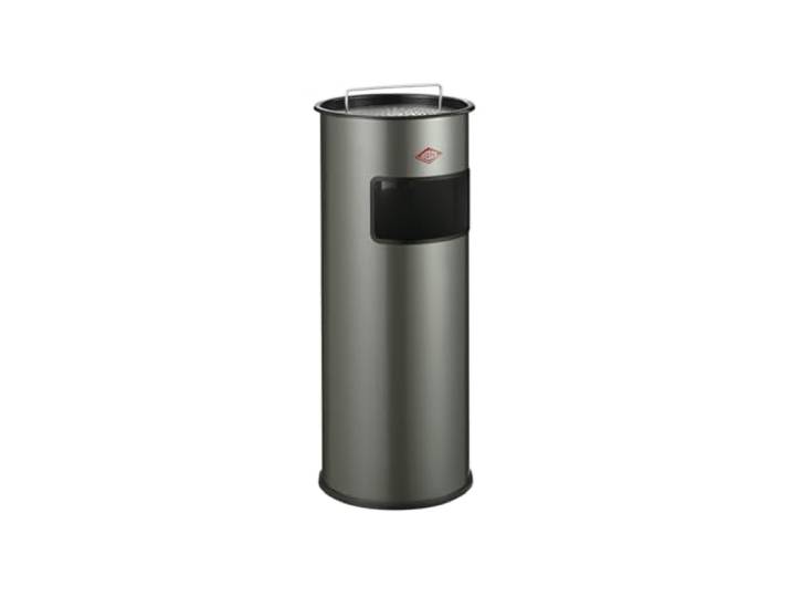 Wesco großer Standascher mit Sieb in der Farbe neusilber, pulverbeschichtetes Stahlblech, 50 Liter Volumen, Einwurfschlitz, ohne Einsatz