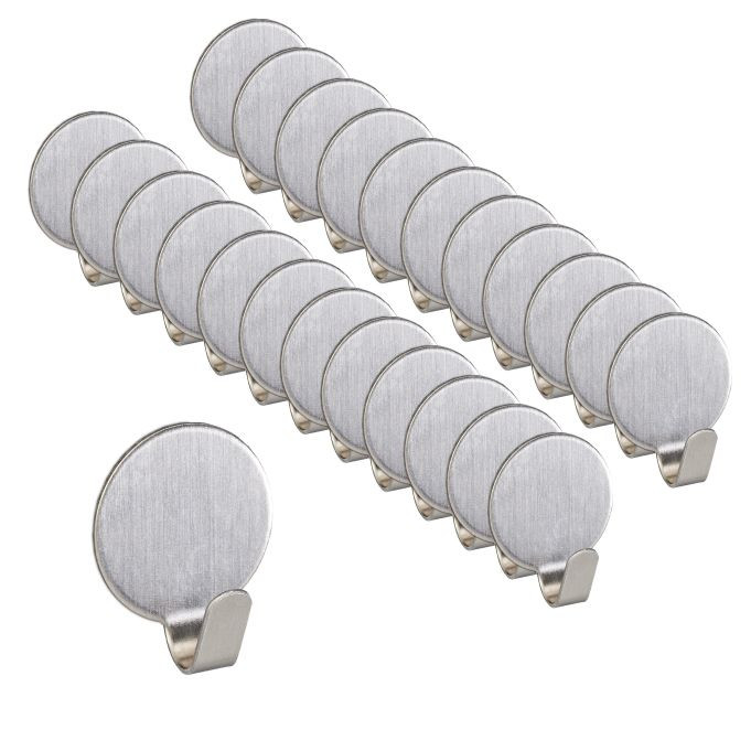 Relaxdays Zelfklevende haakjes rvs rond, 24 stuks
