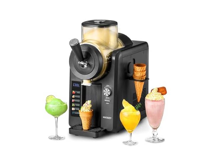 HiCOZY Eismaschine, Slush Maschine, kein Eis und kein Mixen erforderlich Mit 5 voreingestellte Modi: Slushie, Softeis, alkoholischer Slushie, Kaltgetränk und Milkshake, Automatische Reinigung