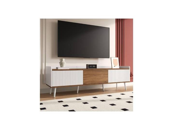Meuble TV - BLOSSOM - 3 tiroirs - 3 niches - 160x39x49.5 cm - Blanc laqué