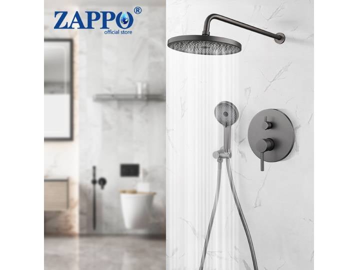 ZAPbagGrey-Système de douche mural avec pulvérisateur, pommeau de douche à effet pluie, 10 po
