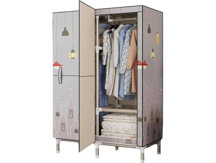 LoiYtrd Tragbarer, platzsparender Schrank aus verdicktem Stahlrohr(88cm,A)