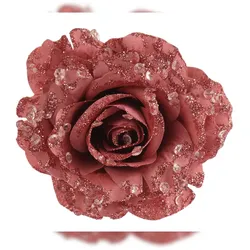 Christmas Decorations Künstliche Rose 14cm Clip Kunstrosen Dekoblume Hochzeit Christbaumschmuck Kunstblume Glitzer Perlen Rosenblüte Hochzeitsdeko Weihnachtsdeko Altrosa