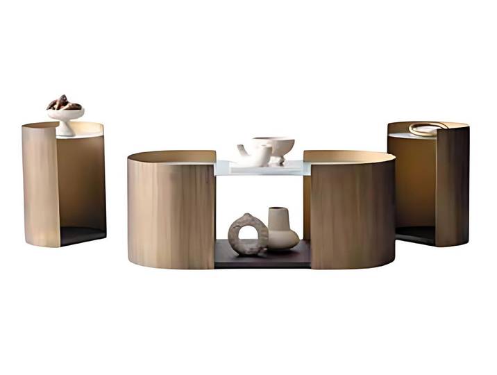 Xlmoebel Beistelltisch XLMOEBEL Couchtisch mit ovaler Holzplatte und Beistelltischen (Set, 3-St., Couchtisch mit 2 Beistelltischen), Made in Europa