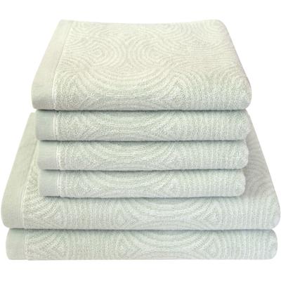 Handtuch Set DYCKHOFF "Landscape", grün (minze), 6 Stk., Walkfrottier, Walkfrottier, Obermaterial: 100% Baumwolle, Handtuch-Sets, 4 Handtücher (50x100cm), 2 Duschtücher (70x140cm)