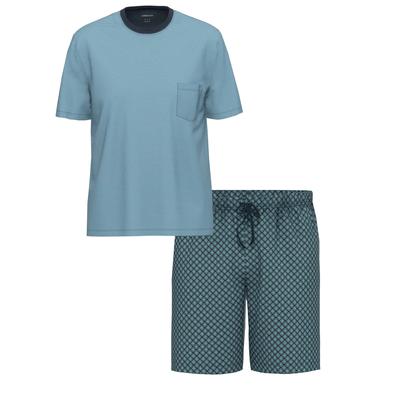 Schlafanzug AMMANN "Herren T-Shirt, Bermuda Hose Night & Relax", Herren, Gr. XXXL, blau (copen blau, dunkelblau), Homewear-Sets Schlafanzug