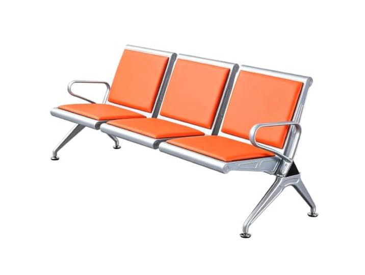 3-Sitzer Wartezimmerbank mit Polsterung und Armlehnen, Belastbarkeit 500 Kg Edelstahlrahmen, Rostfrei und Wasserdicht, für Flughäfen, Krankenhäuser und Büros, 175x65x78cm(Orange)