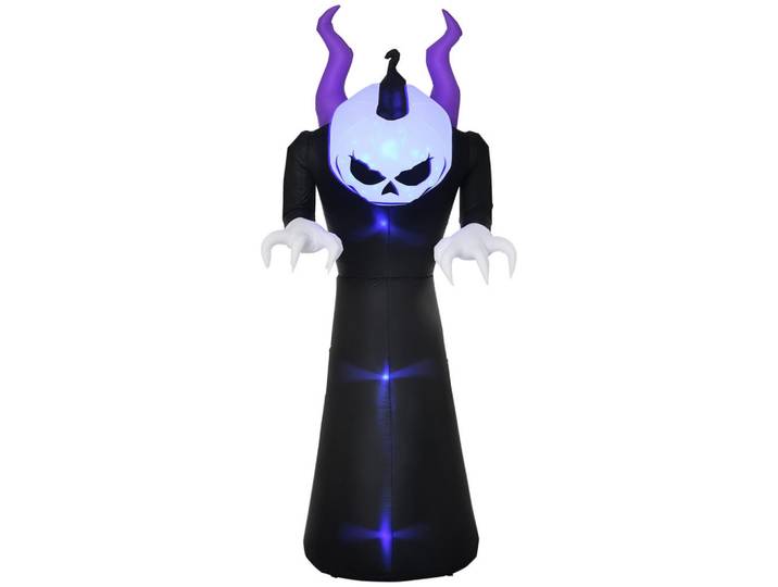 ComfortXL Halloweendeko De-42058 210 cm Kürbisgespenst mit blauem Flammeneffekt, Schwarz, Kunststoff, 88x210x79 cm, Dekoration