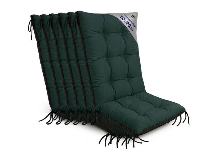 Coussin Chaise Jardin Dossier Haut Set: 6x 50x120 cm - Matelas Siege Extérieur Mobilier Confort Imperméable Vert