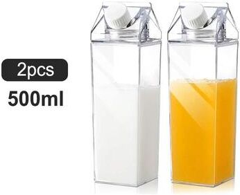 Uplifted Finds Transparent Square Milk Carton Water Bottle Set 2 Pcs 500 Ml
