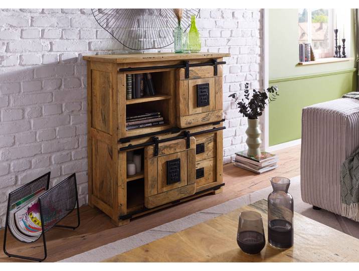 Highboard Mango 90x45x100 natur lackiert RAILWAY #1005