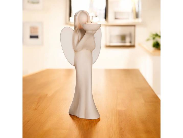 Engelfigur GILDE Engel Gabi mit Teelichthalter, Beschützer und Glücksbringer , beige (creme, weiß), B:16cm H:36,5cm T:19cm, Keramik, Dekofiguren, Engelfigur, aus Keramik, 37cm hoch, gefertigt in Europa, Handarbeit