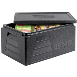 Thermo Future Box, BOXER GN 1/1, Isolierbox schwarz mit Deckel, 230 mm tief, 42 Liter, robust, nachhaltig aus EPP