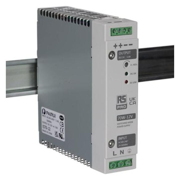 RS PRO Din Rail Power Supply, 70W, 12V Output (1368312)