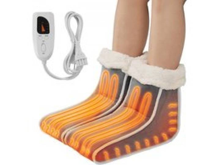 VEVOR Chauffe-pieds Électrique Chaussons Chauffants Double Face Doublure Intérieure Amovible Lavable, 6 Niveaux Température Réglable, avec Minuterie, Arrêt Auto, en Flanelle Douce, pour Femmes, Hommes