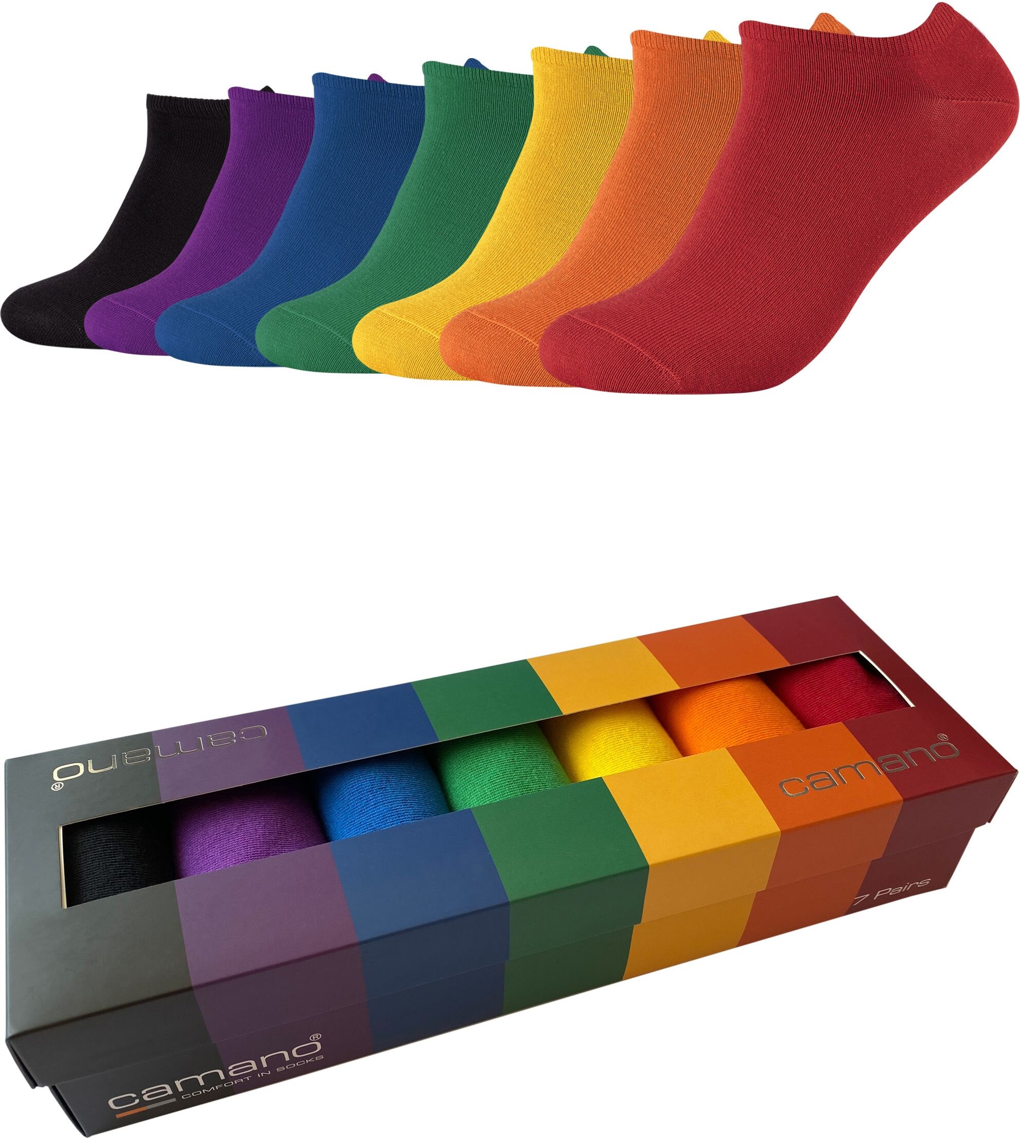 Sneakersocken CAMANO "comfort", Herren, Gr. 43-46, bunt (rainbow), Baumwollmischung, unifarben, normal, Socken Sneakersocken, mit flachen Nähten rainbow 43-46