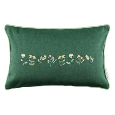 Kissenbezug TOM TAILOR HOME "Meadow", grün (dunkelgrün), B:50cm H:1cm L:30cm, Polyester, Baumwolle, Polyester, Kissenbezüge, Kissenbezug, Blickfang mit Blumenstickerei