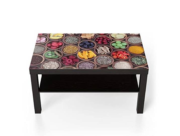 DEQORI Glastisch schwarz groß 90x50 cm Motiv Superfood-Ensemble ausgefallener Beistelltisch aus Glas Hochglanz Couchtisch fürs Wohnzimmer moderner Couch Tisch mit Design