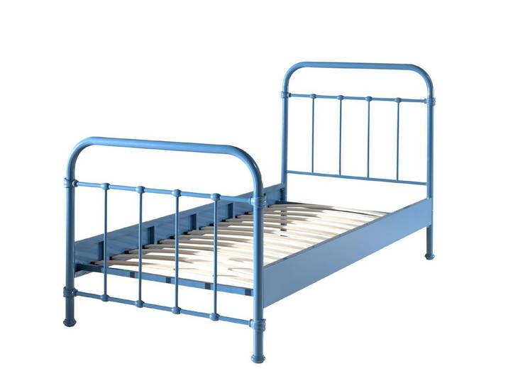 58 aufm Kessel Bettgestell Metallbett Karlyn 210x98x111 Einzelbett Kinderbett Metall Blau (inkl. Versand, Lieferung bis Verwendungsstelle), Liegefläche 90x200, stabile Metallkonstruktion, inkl. Lattenrost