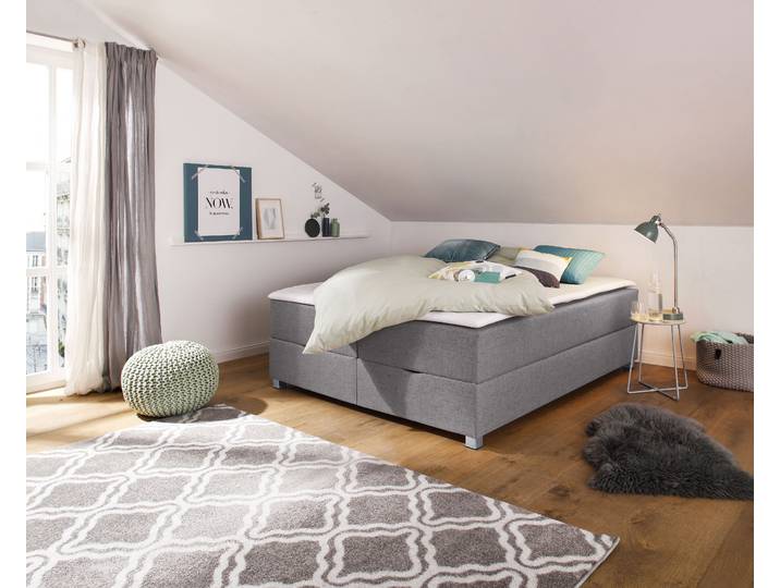 Boxbett, Grau, 160x220 cm, Struktur Fein, Bettkasten, Modern, Inosign